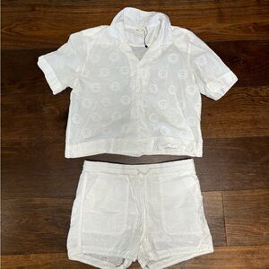 Saint Geraldine White Eyelet Happy Face Camp Short & Top Set Sz S #0557
